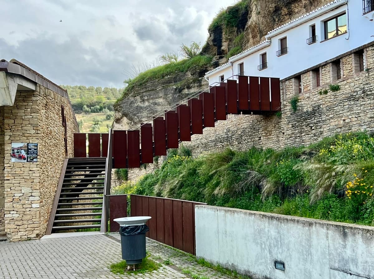 Stairway leading up from Parking Los Caños to the town of Setenil de las Bodegas in Spain