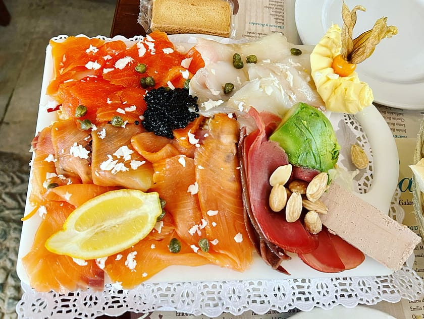 A giant plate of Smoked Fish in Granada Spain