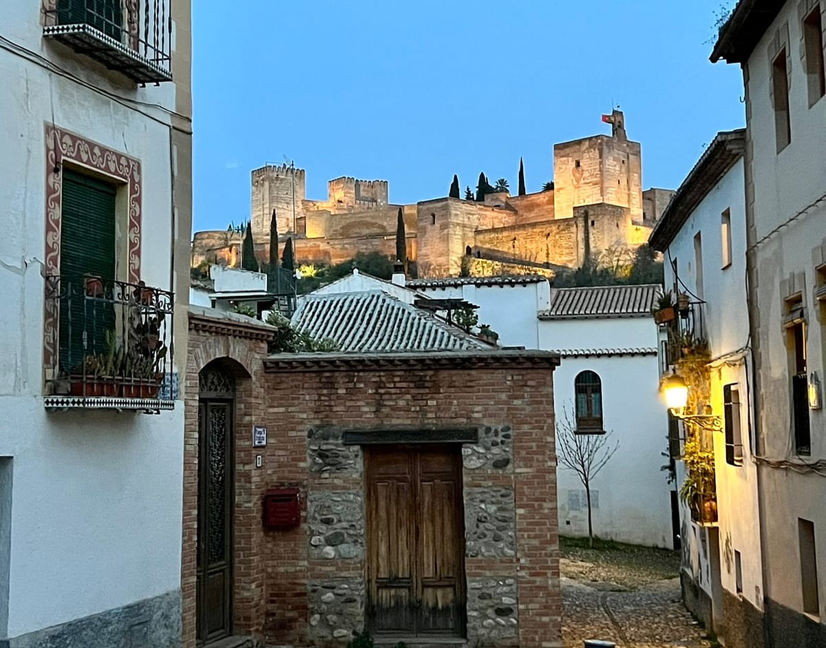 One of the best Alhambra viewpoints - at night from a random street in the Albaicin