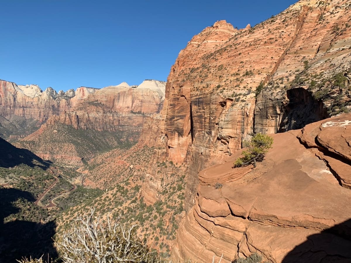 A view of lower Zion Canyon from the Canyon Overlook Trail
