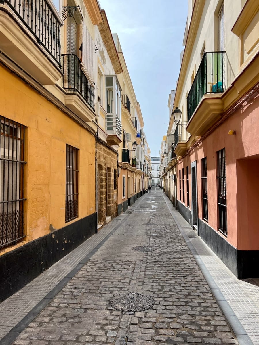 A street view in the La Vina neighborhood in Cadiz Spain - a great place to wander while on a day trip from Seville