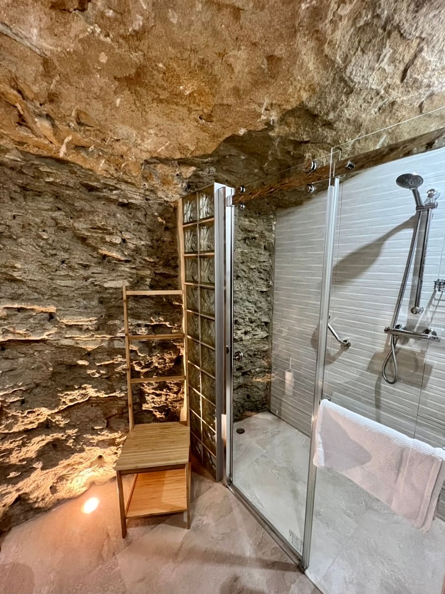 The main level bathroom in Casa Cueva El Arrabal - a cave house rental in Setenil de las Bodegas Spain