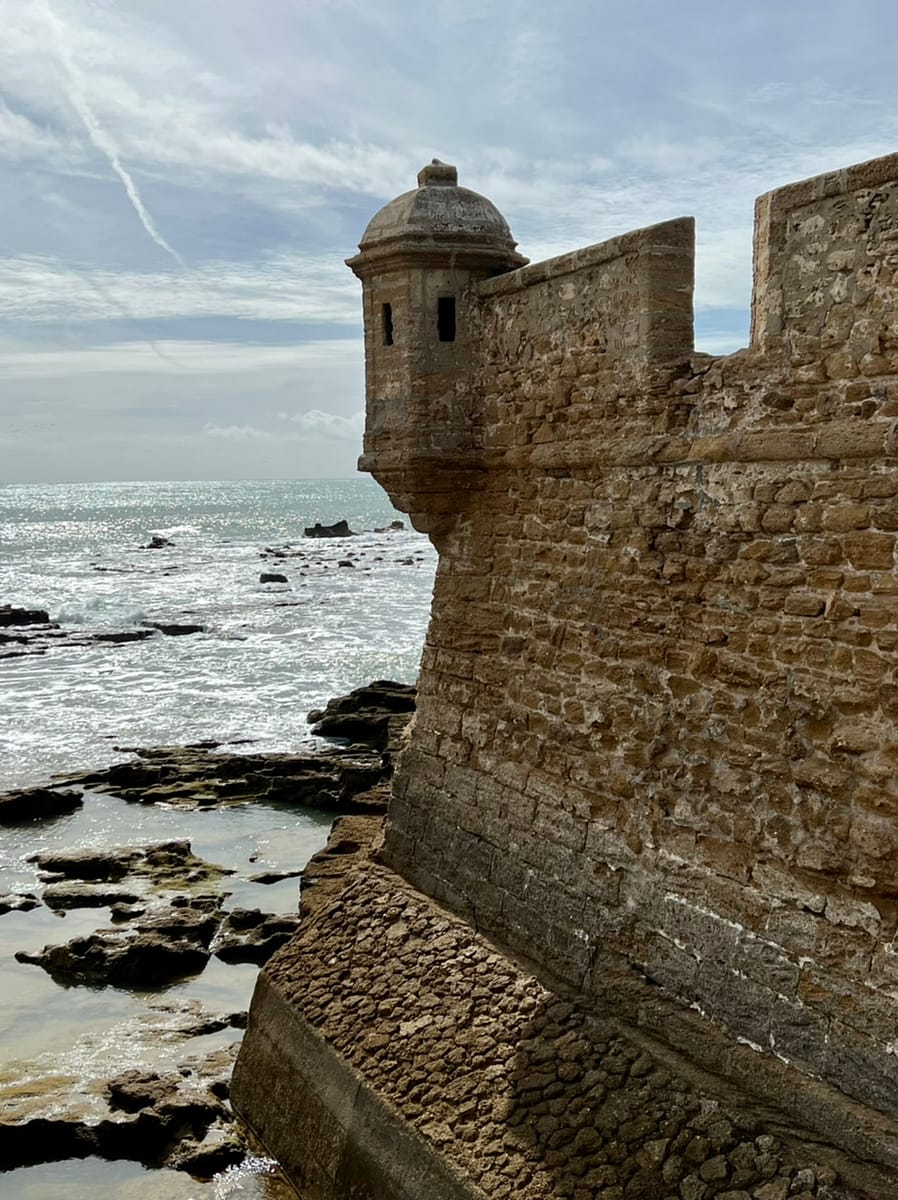 Views out to the Atlantic from Castillo San Sebastian in Cadiz Spain