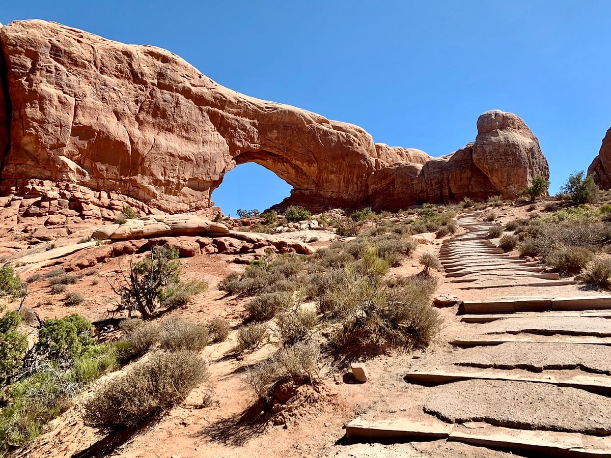 Step leading up to the North Window in Arches National Park