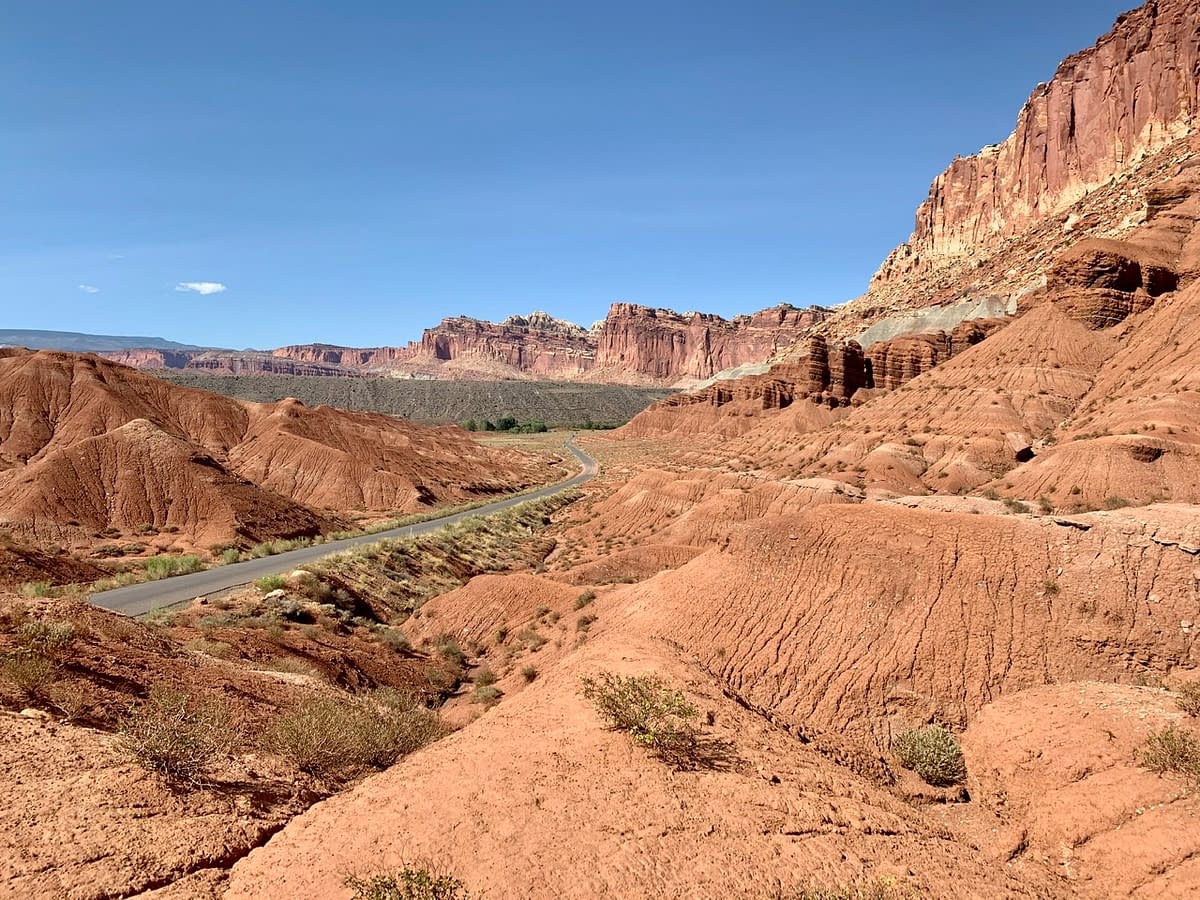 The Capitol Reef National Park Scenic Drive following the waterpocket fold