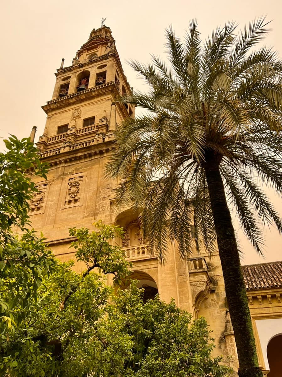 The bell tower at the Mosque-Cathedral of Cordoba.
