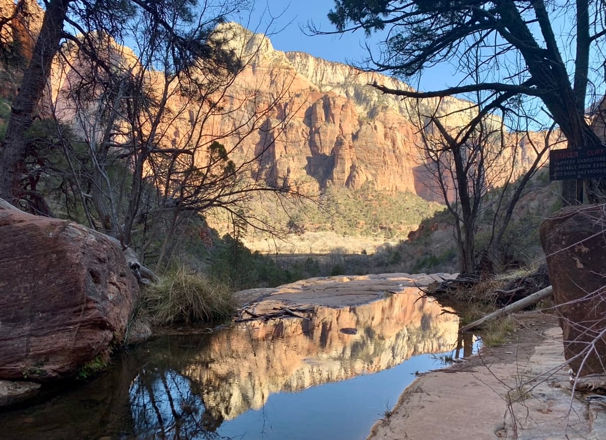 Reflection of Zion canyon walls in Zion's Middle Emerald Pool