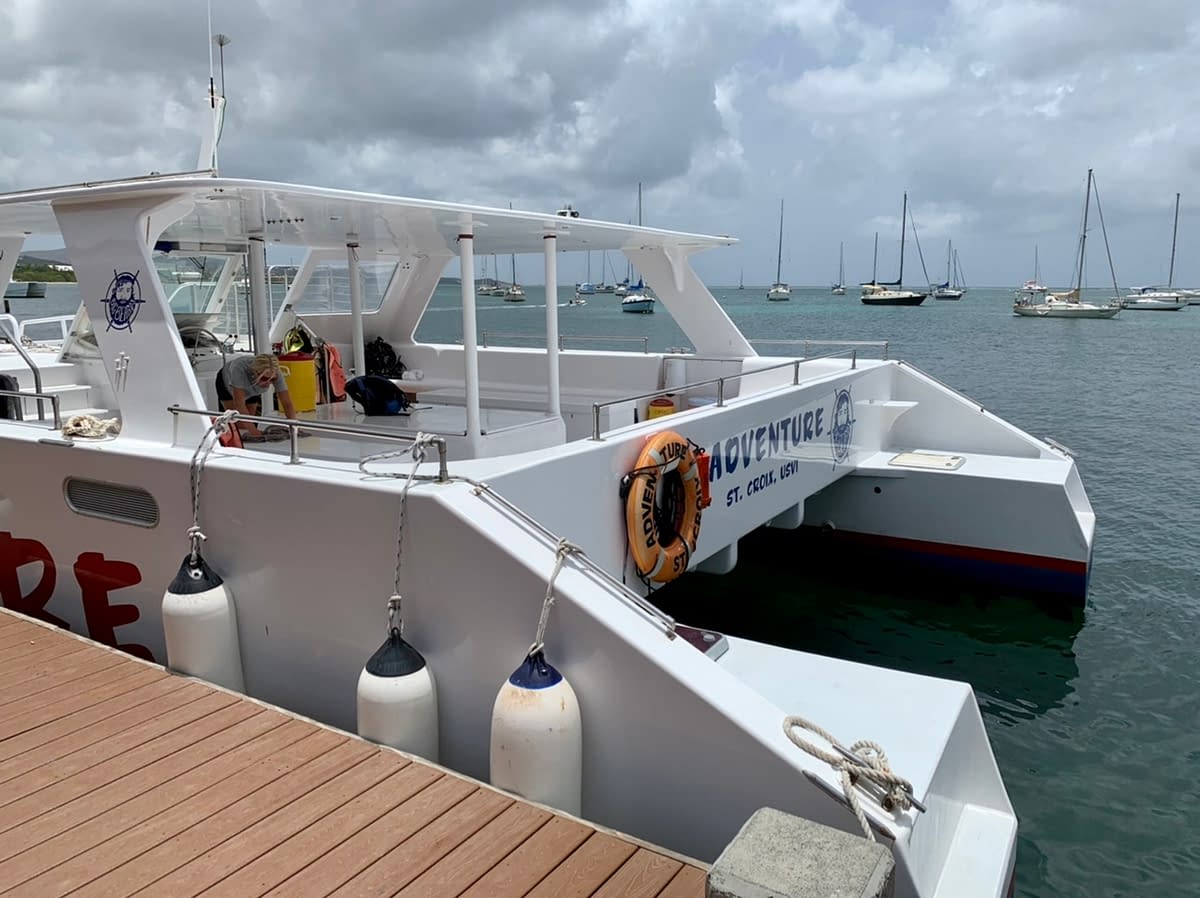 The Big Beard’s catamaran that would take us snorkeling at Buck Island Reef in the US Virgin Islands