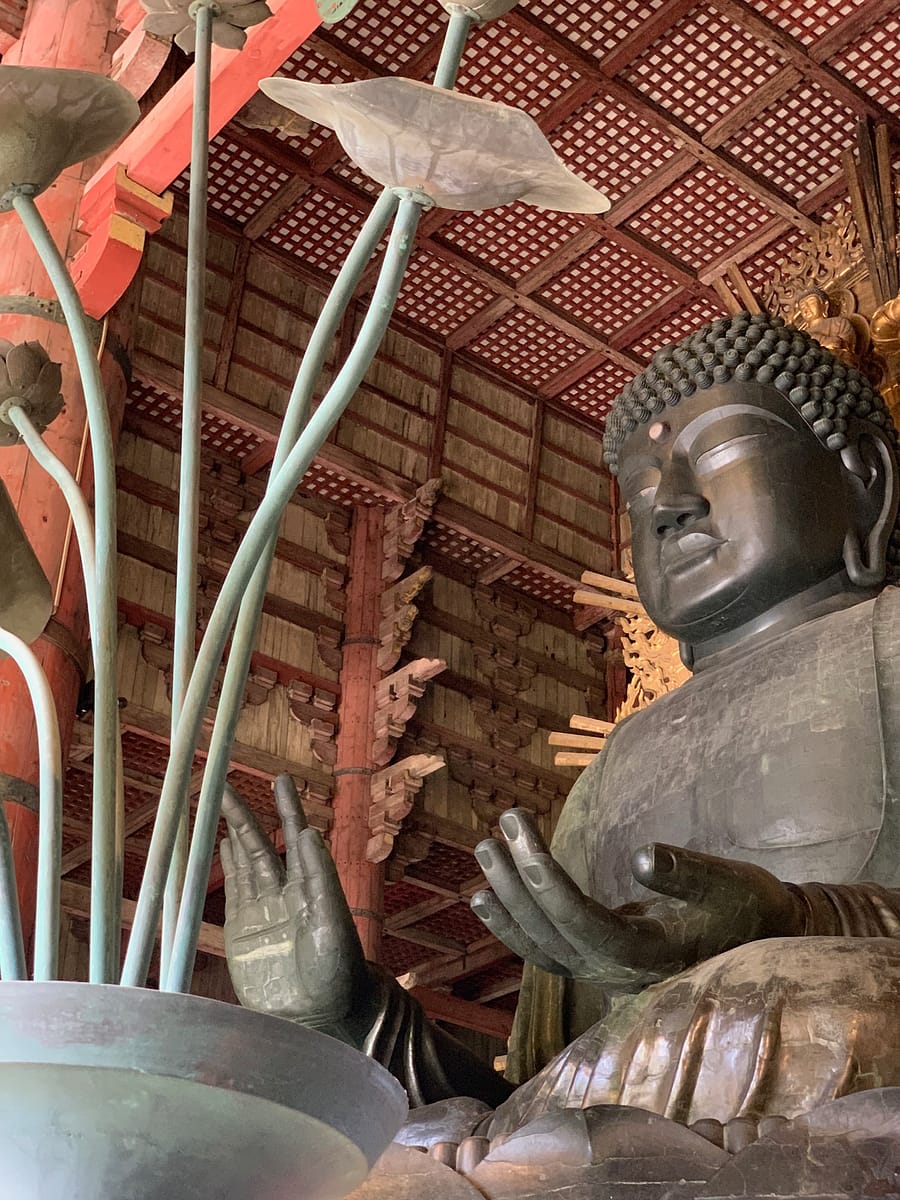 The big Buddha inside Todaiji temple in Nara Japan
