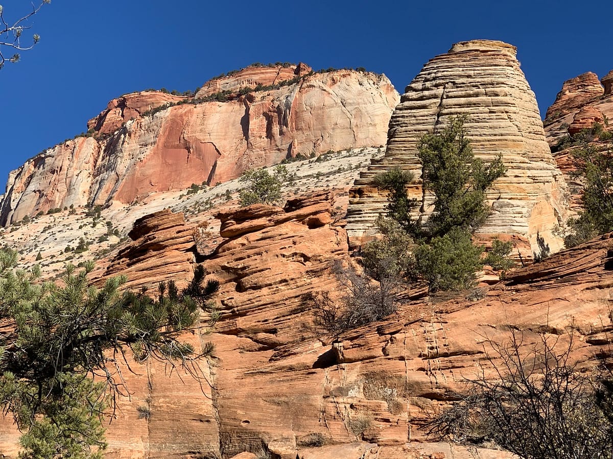 Layered Sandstone rock formations in Zion National Park