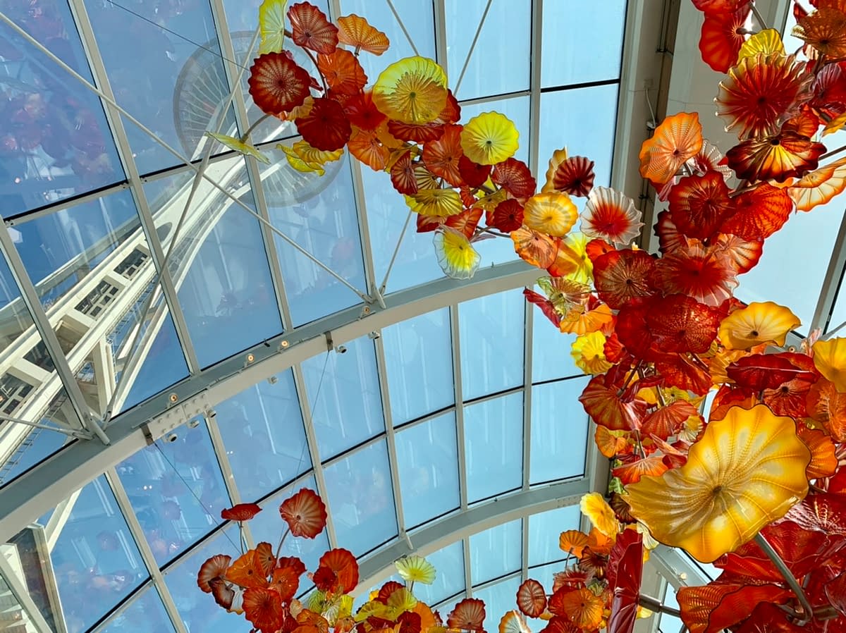 A view of the Space Needle from Chihuly Garden and Glass
