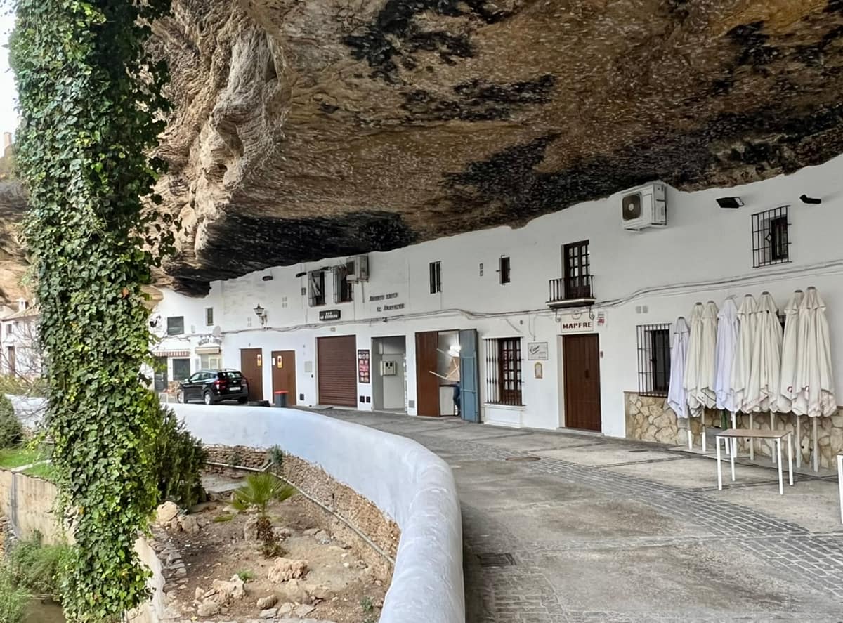 Cave restaurants line Calle Cueva del Sol in Senentil de las Bodegas