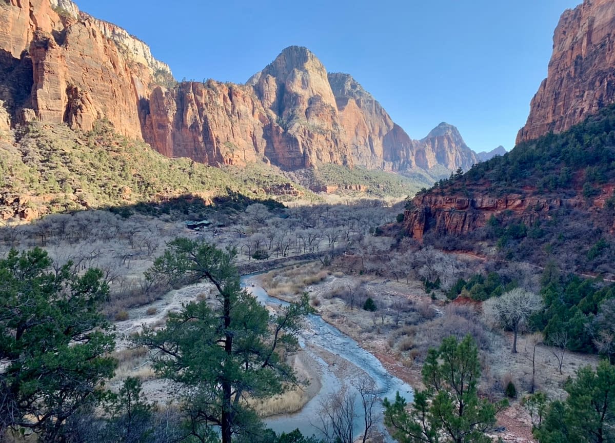 A view down Zion Canyon in Zion National Park