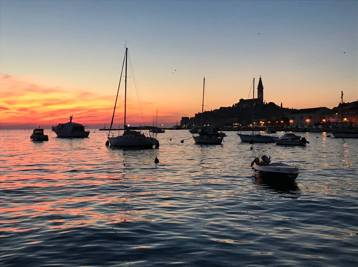 View of Rovinj Croatia from Maestral at sunset