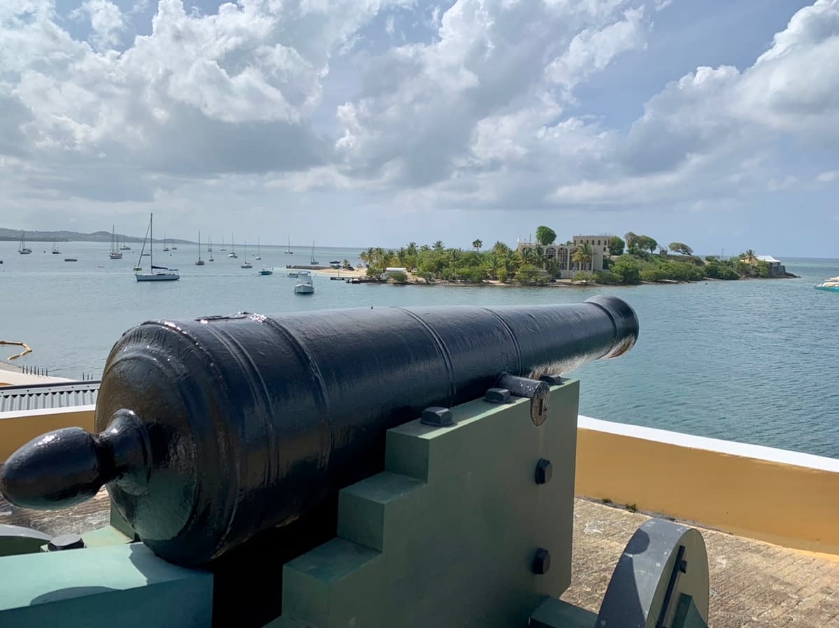 A cannon pointed out to sea at Fort Christiansvaern in St Croix