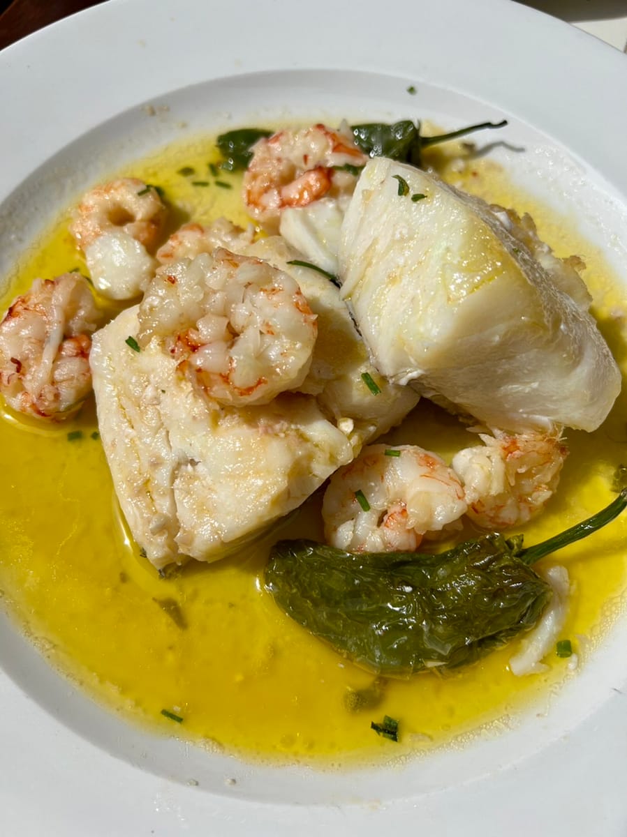 A racion of cod and shrimp in Granada Spain