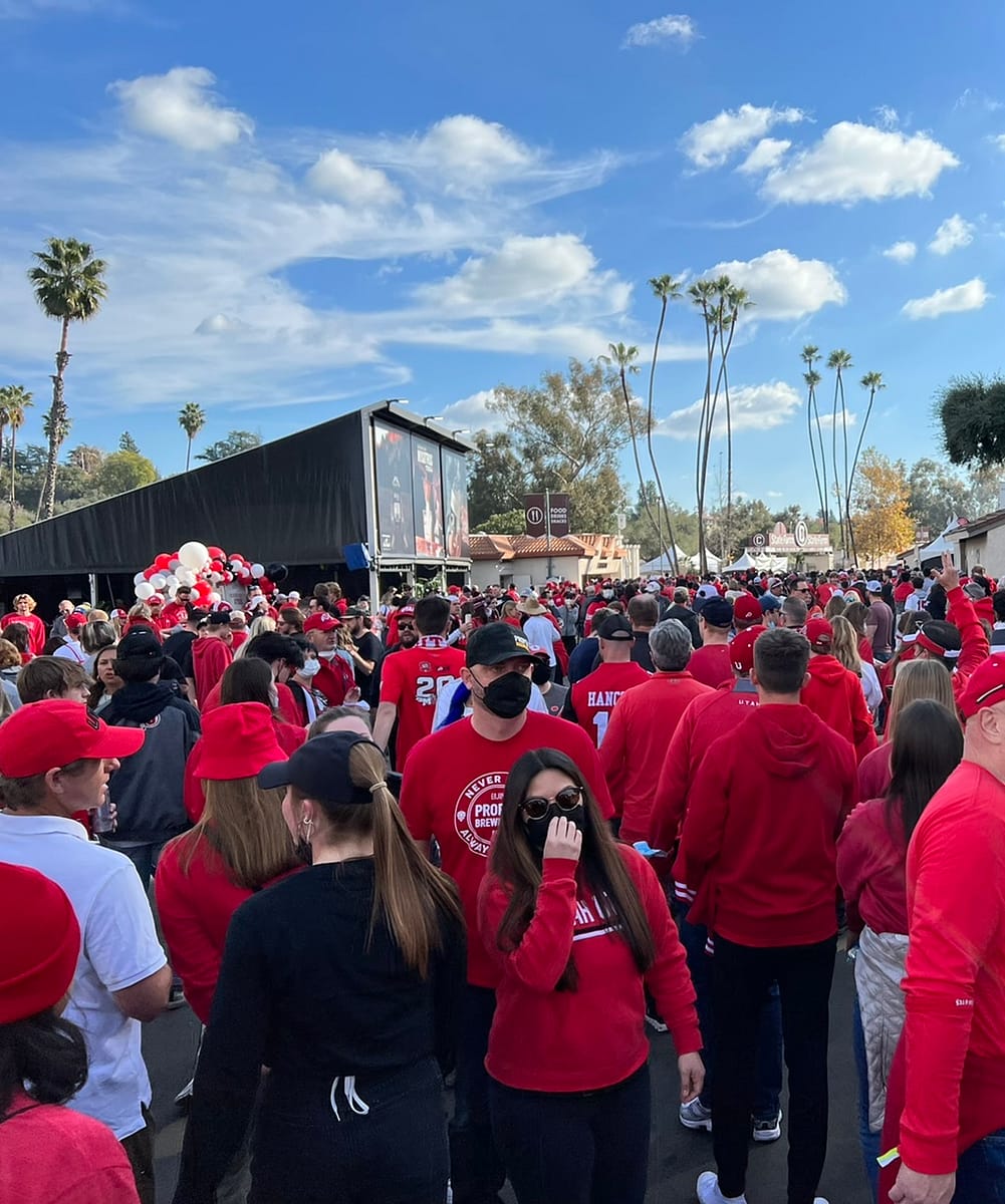 Utah fans packed in the outdoor concourse 