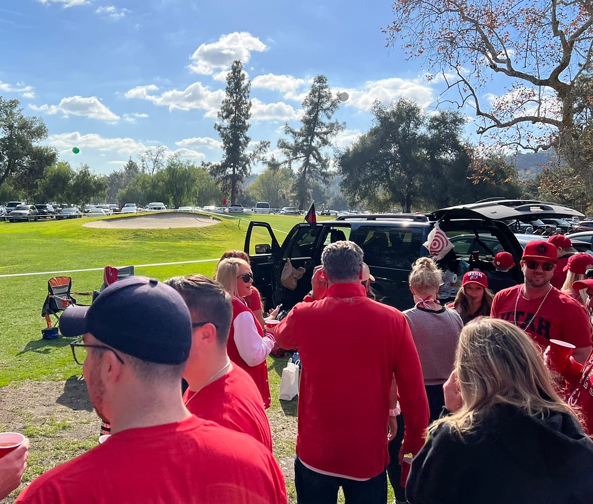 Utah fans Tailgating on the the nearby golf course at prior to the Rose Bowl