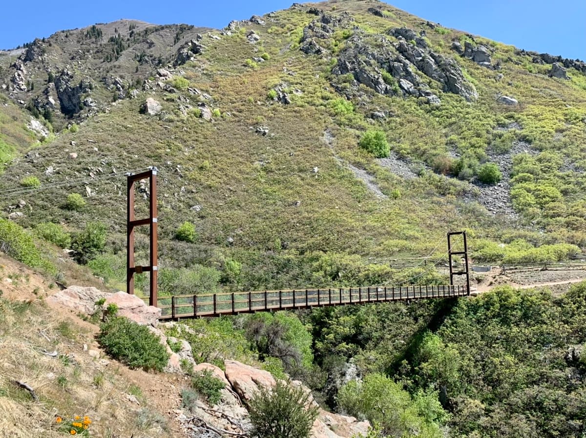 The Bear Canyon Suspension Bridge crossing Bear Canyon in Draper Utah