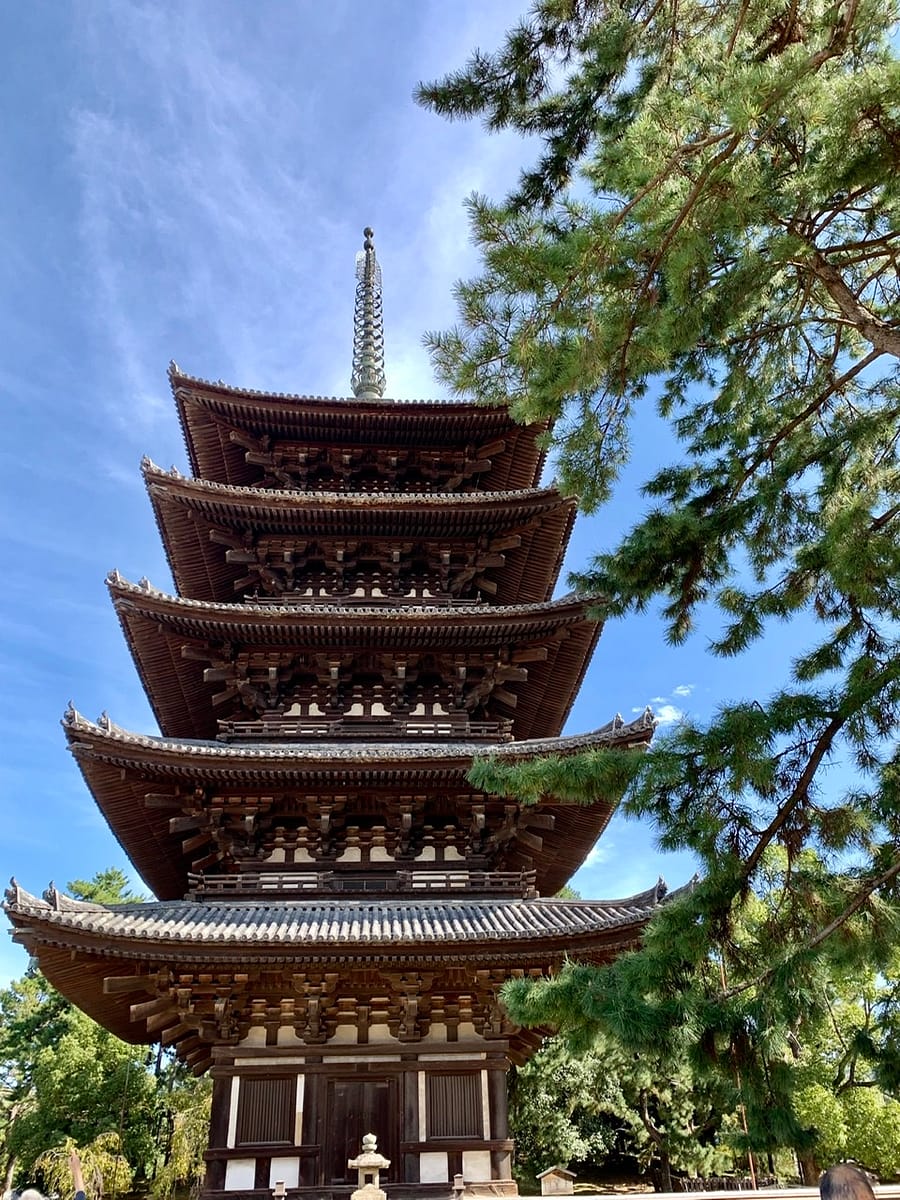 The 5-storied wooden pagoda at Kofuku-ji temple in Nara Japan.