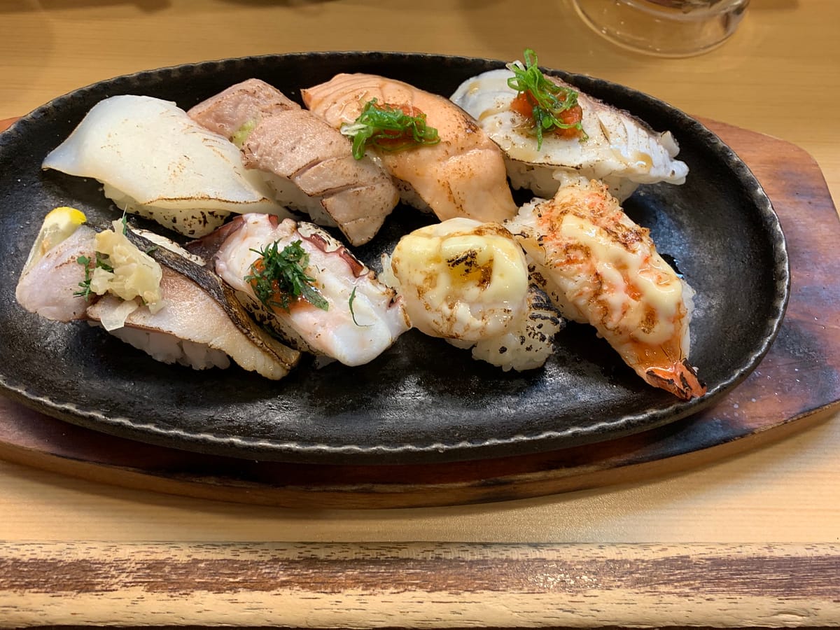 A plate of sushi from Toki Sushi in Osaka Japan
