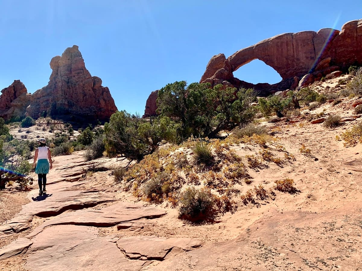 Walking Behind South Window Arch along the Primitive Trail in Arches National Park