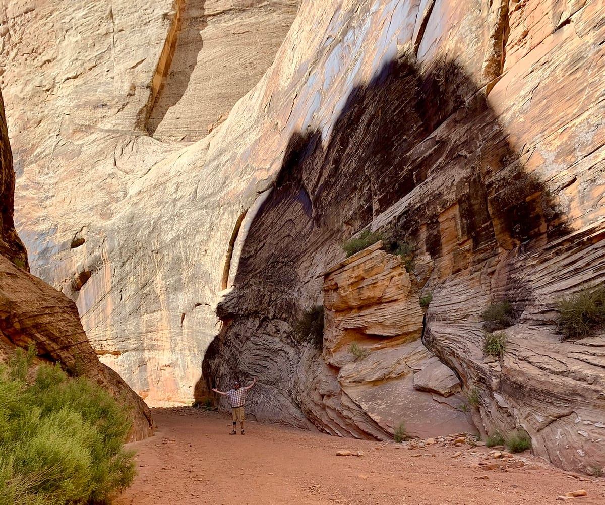 Narrow and high canyon walls along the Grand Wash Trail in Capitol Reef