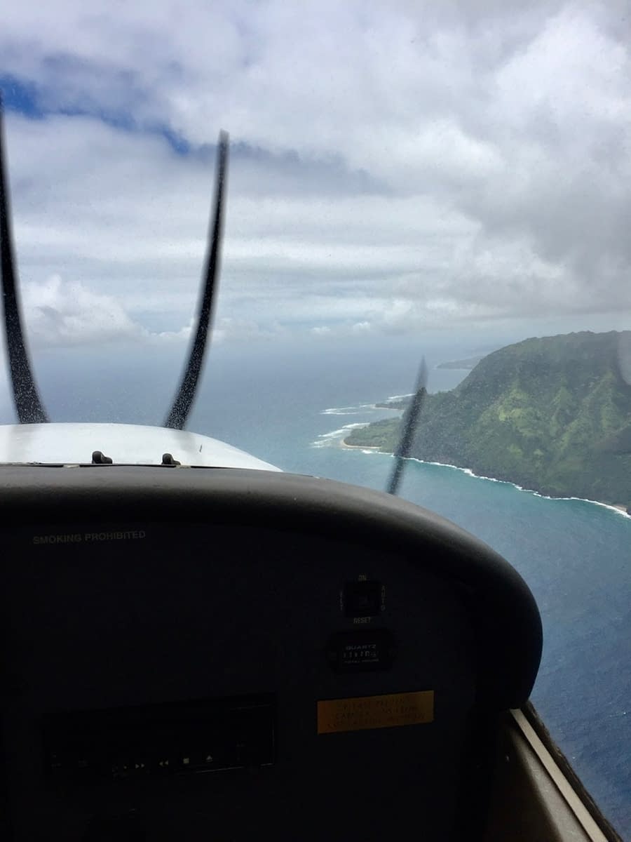 This is what an air tour over Kauai looks like from the copilot's seat of a Cessna