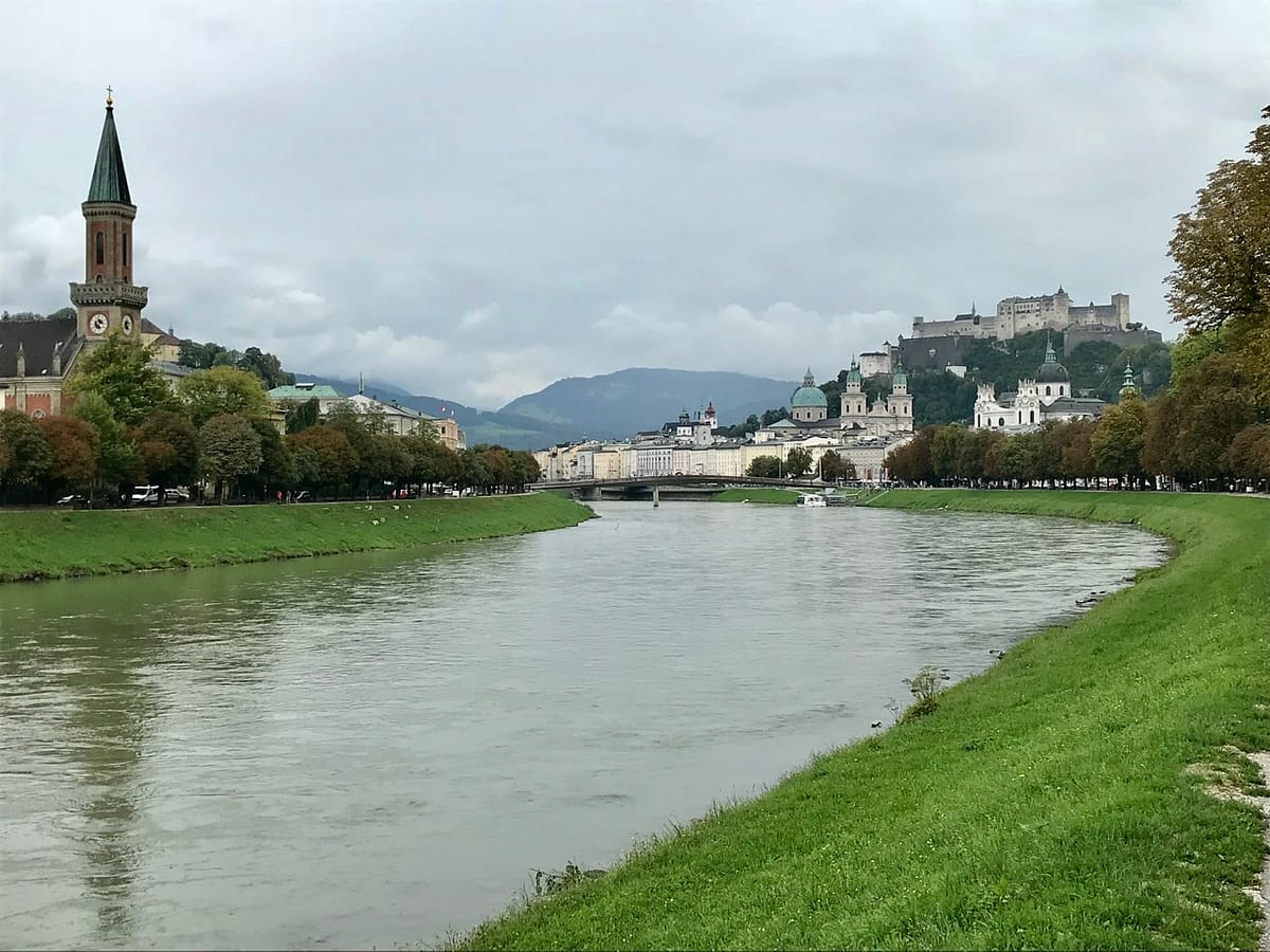 View while walking along the river in Salzburg Austria