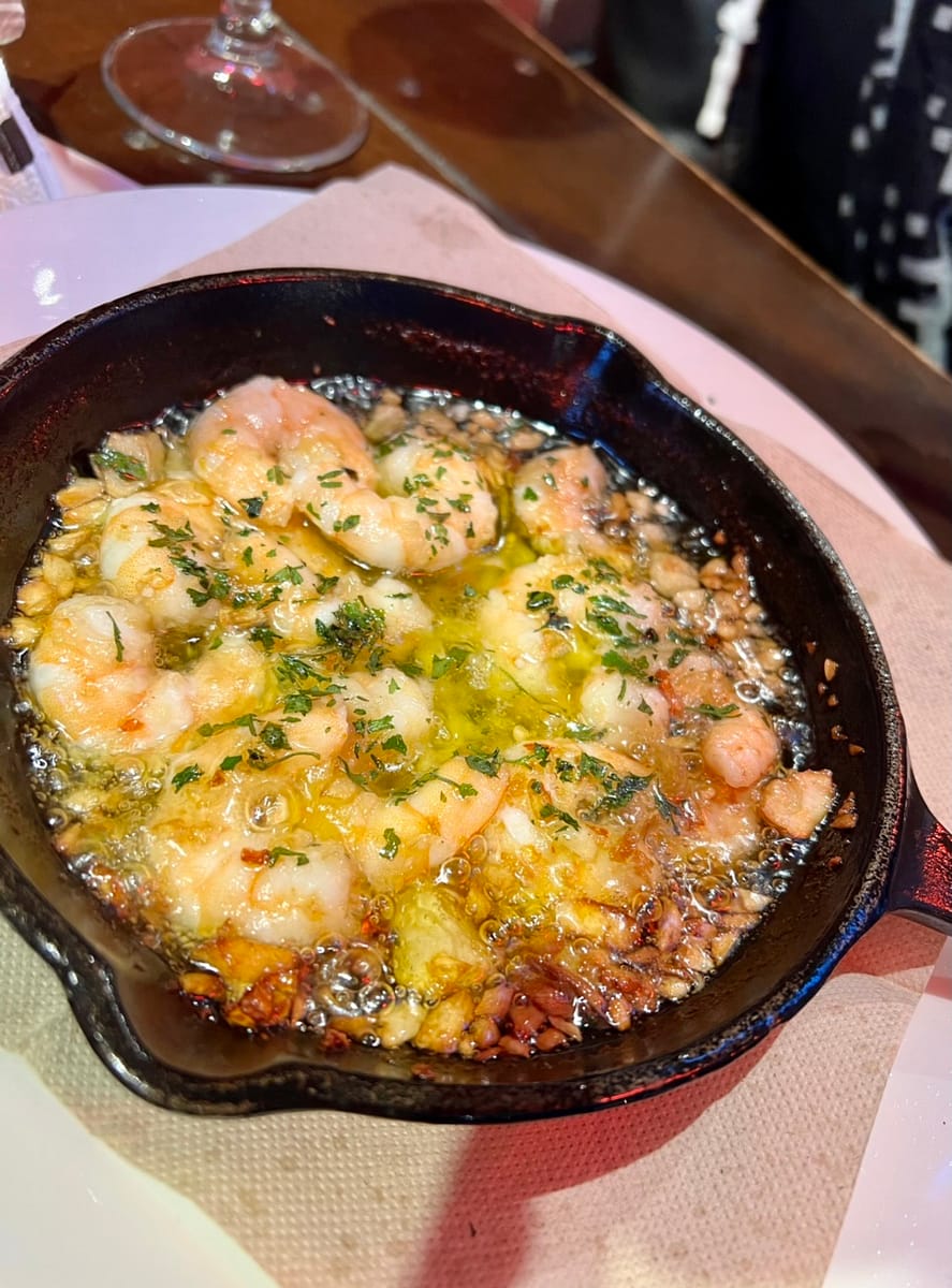 A racion of garlic shrimp in Seville Spain