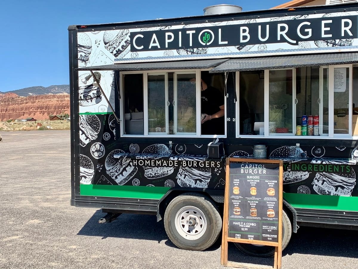 Capitol Burger food truck parked in Torrey Utah just outside of Capitol Reef National park