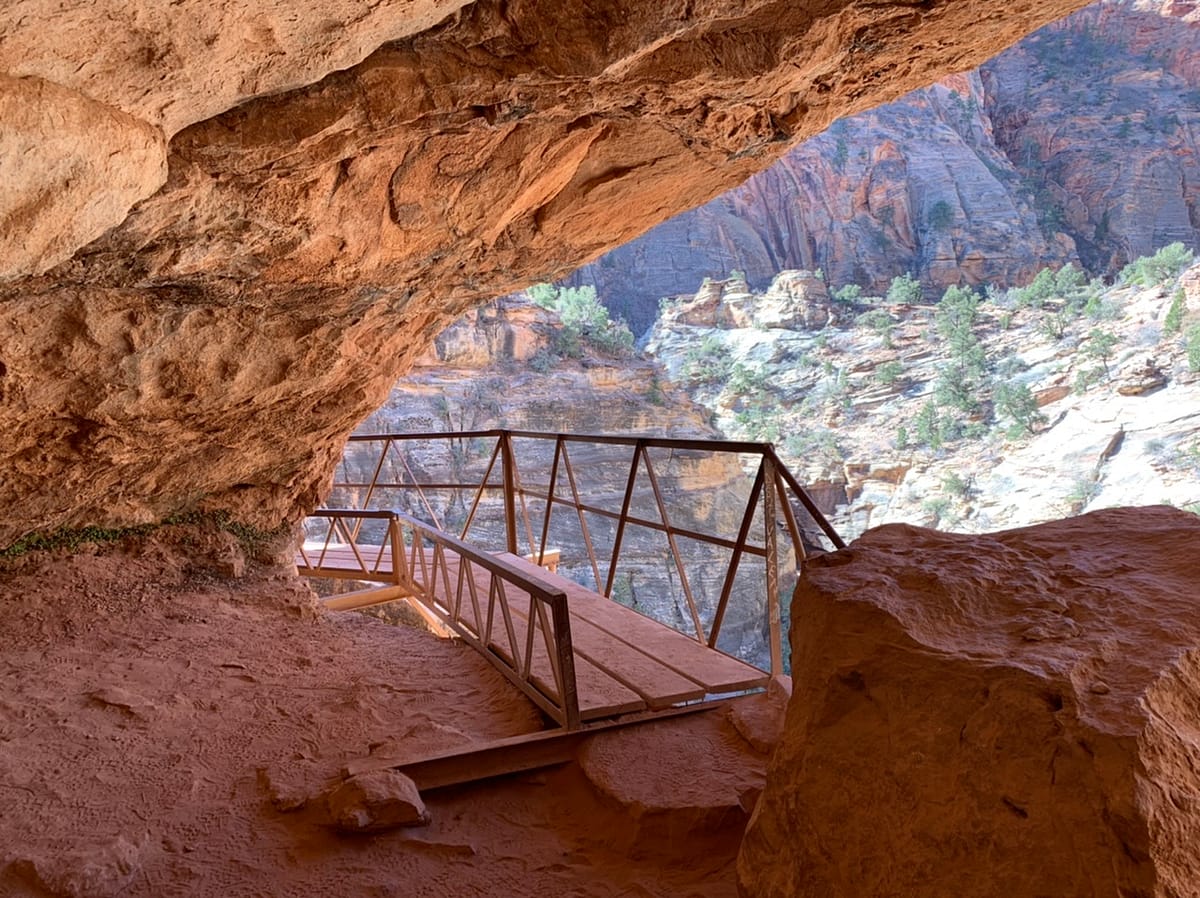 Railed platform along the Zion Canyon Overlook Trail in Zion National Park