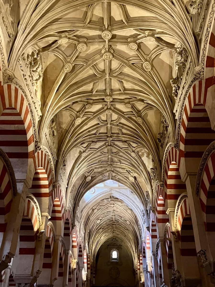 Gothic ceilings surrounding by the original arches in the Mosque-Catherdral of Cordoba