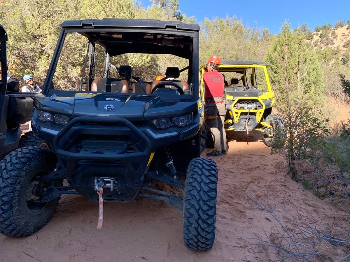 UTVs parked at the entrance of Ladder Slot Canyon near Orderville Utah 