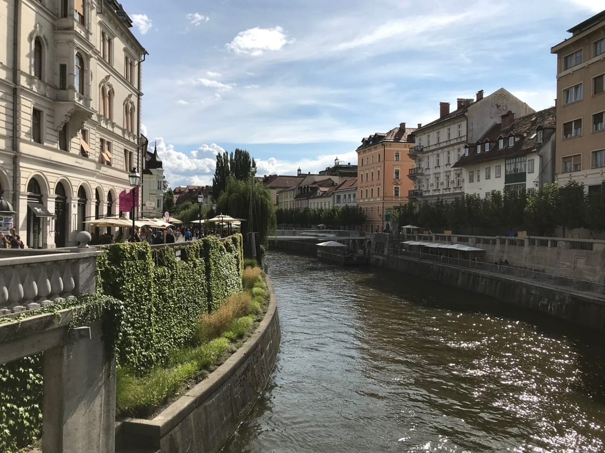 River running through the old town in Ljubljana Slovenia