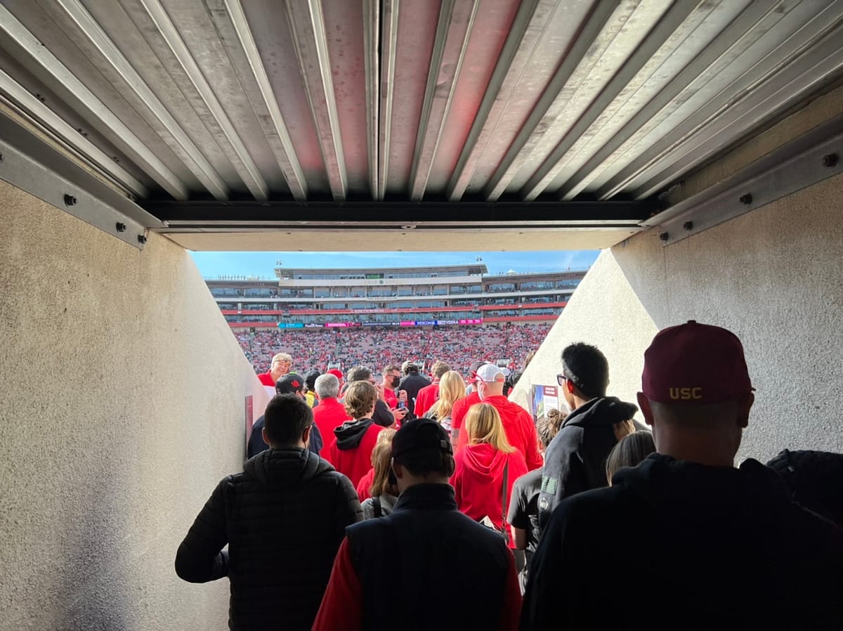 Exiting the tunnels at the Rose Bowl