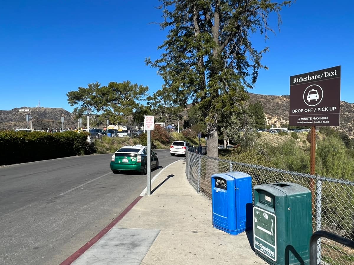 Uber pick up zone at LA Griffith Observatory - more convenient than car rental