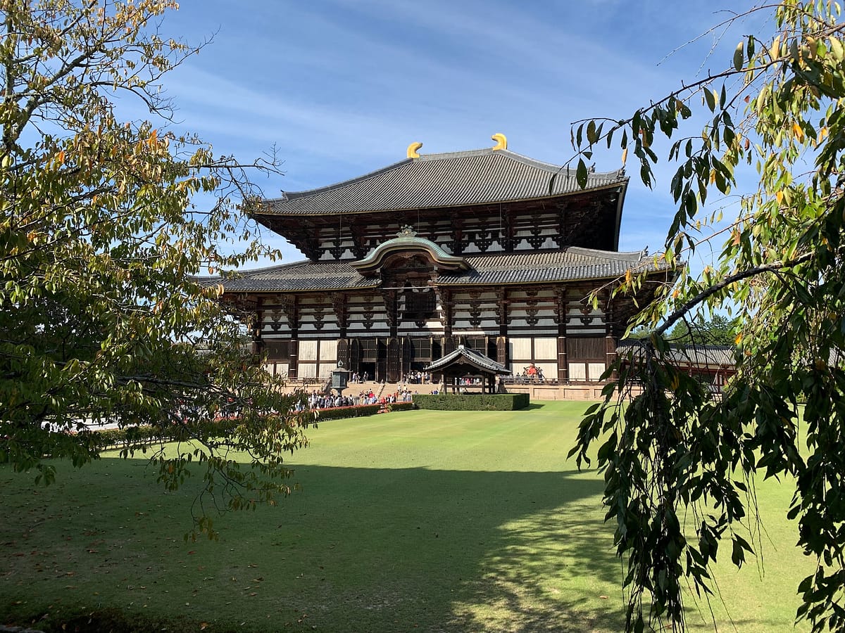 The outside of Todaiji temple in Nara Japan. Nara is only 35 minutes from Kyoto Japan by train