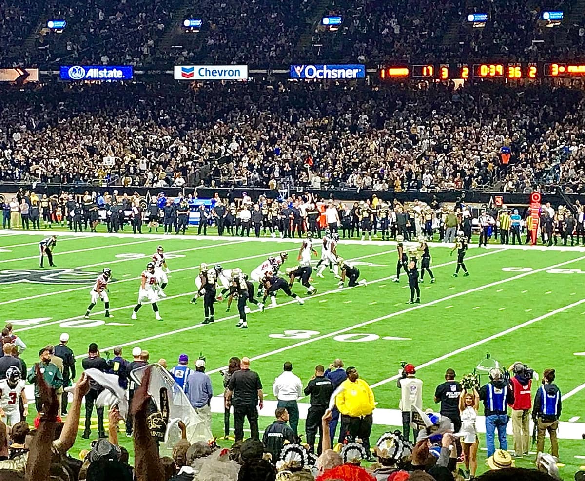 The Saint lining up against the Falcons on Thanksgiving Day