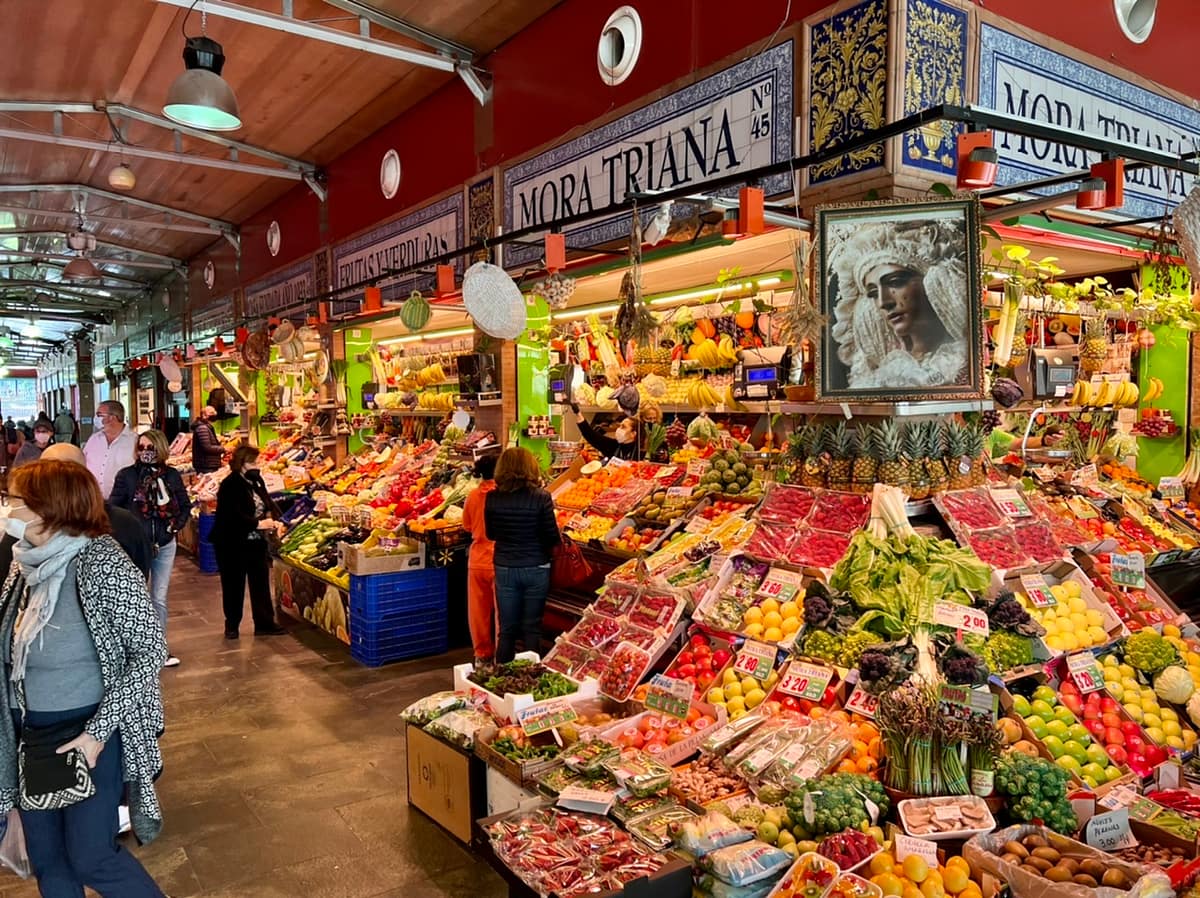 A produce stall in Seville's Triana Market