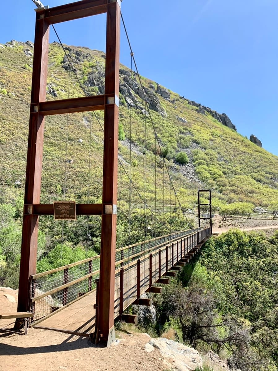 The Bear Canyon Suspension Bridge connecting the Bonneville Shoreline Trail in Draper Utah