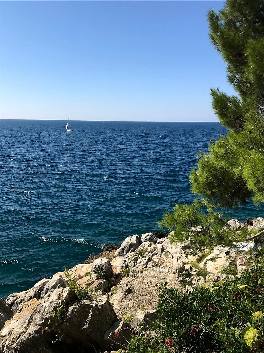 View out to the Aegean Sea from Katarina Island near Rovinj Croatia